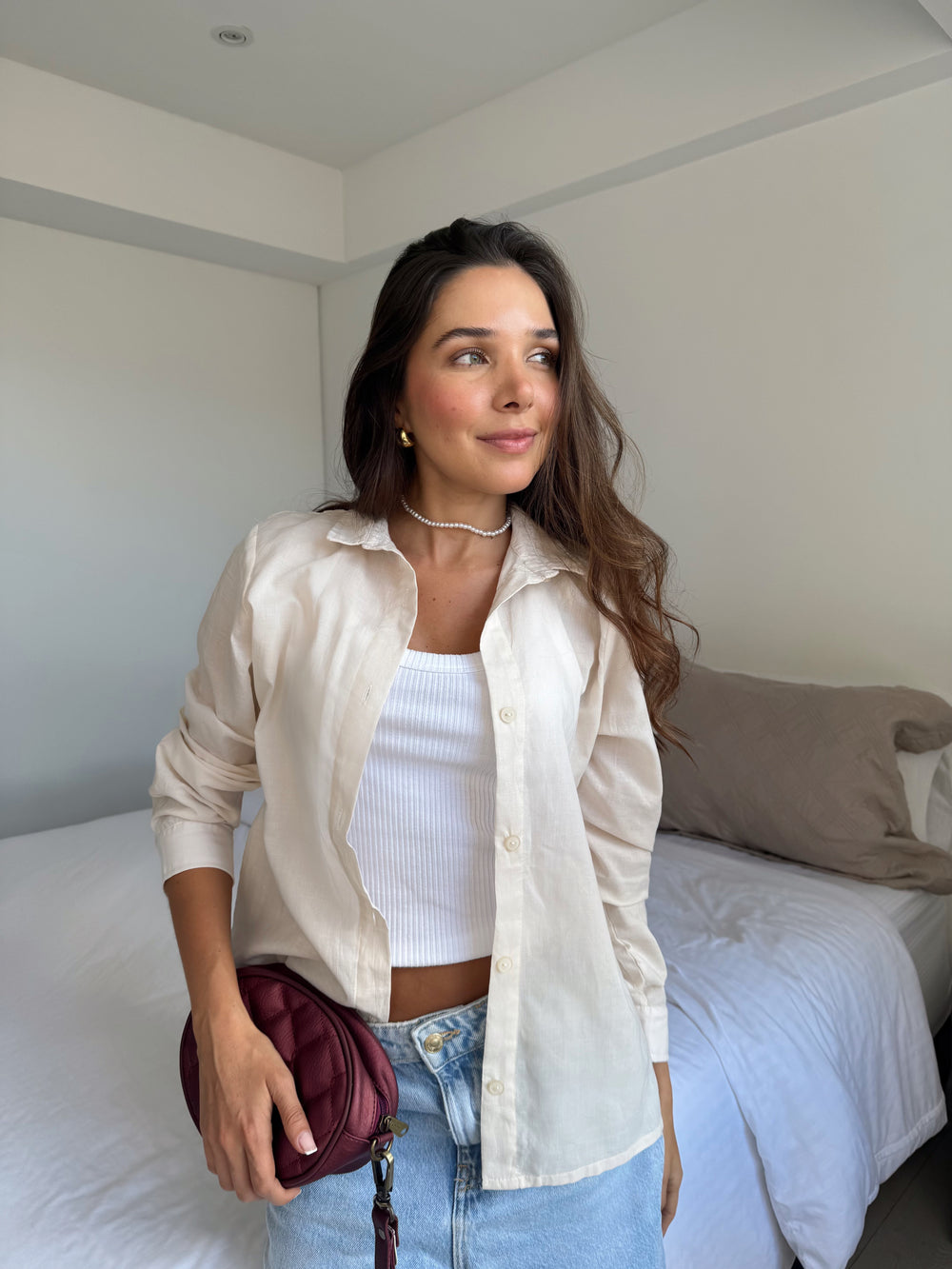 CAMISA CLÁSICA ANESSA - BEIGE CLARO