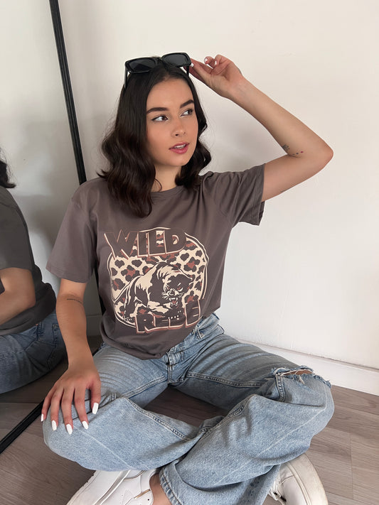 T-Shirt Gráfica Tigre Gris