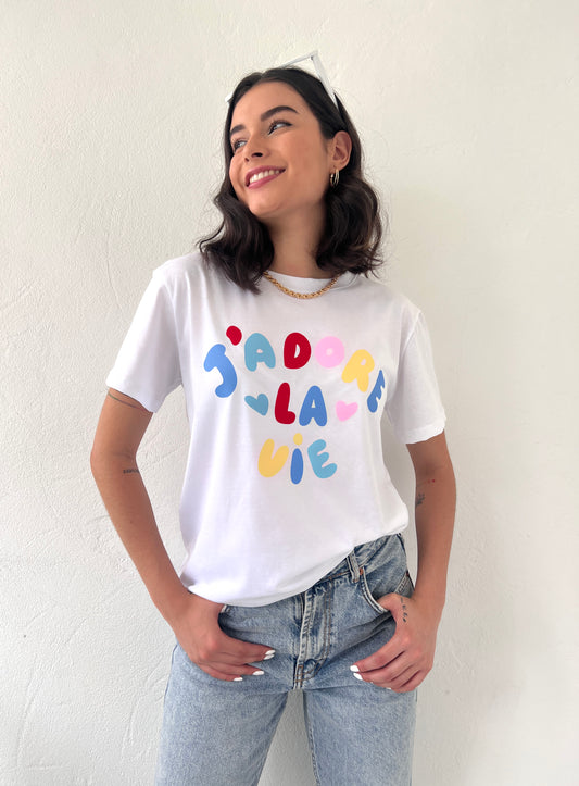 T-Shirt Gráfica La Vie Blanco