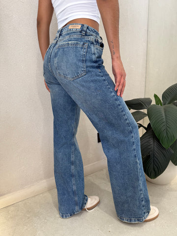 JEAN WIDE TIRO ALTO - AZUL