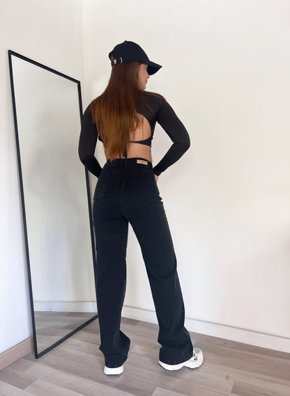 Jean Wide Leg Cargo Negro