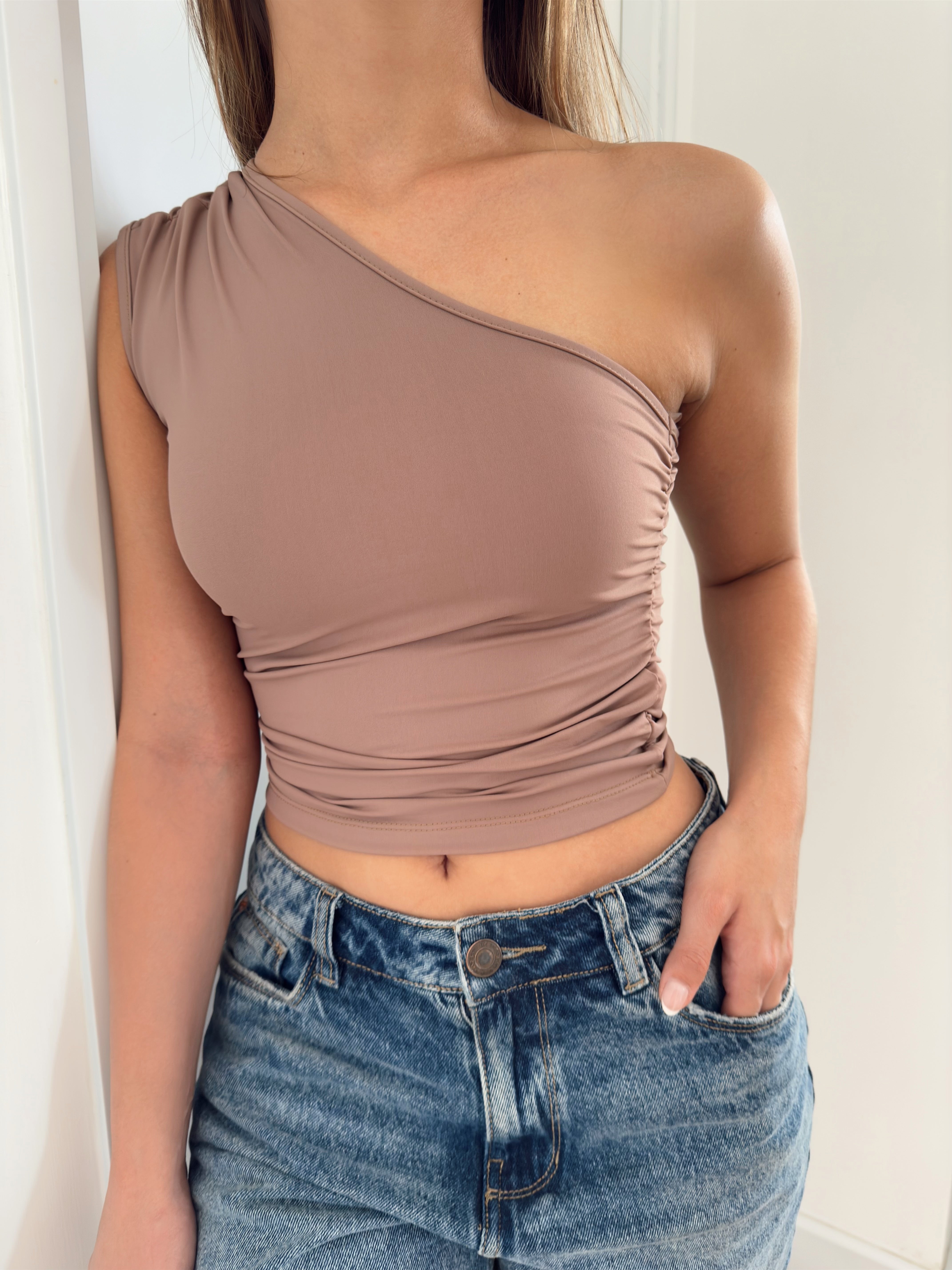 BLUSA ASIMÉTRICA RECOGIDO - NUDE