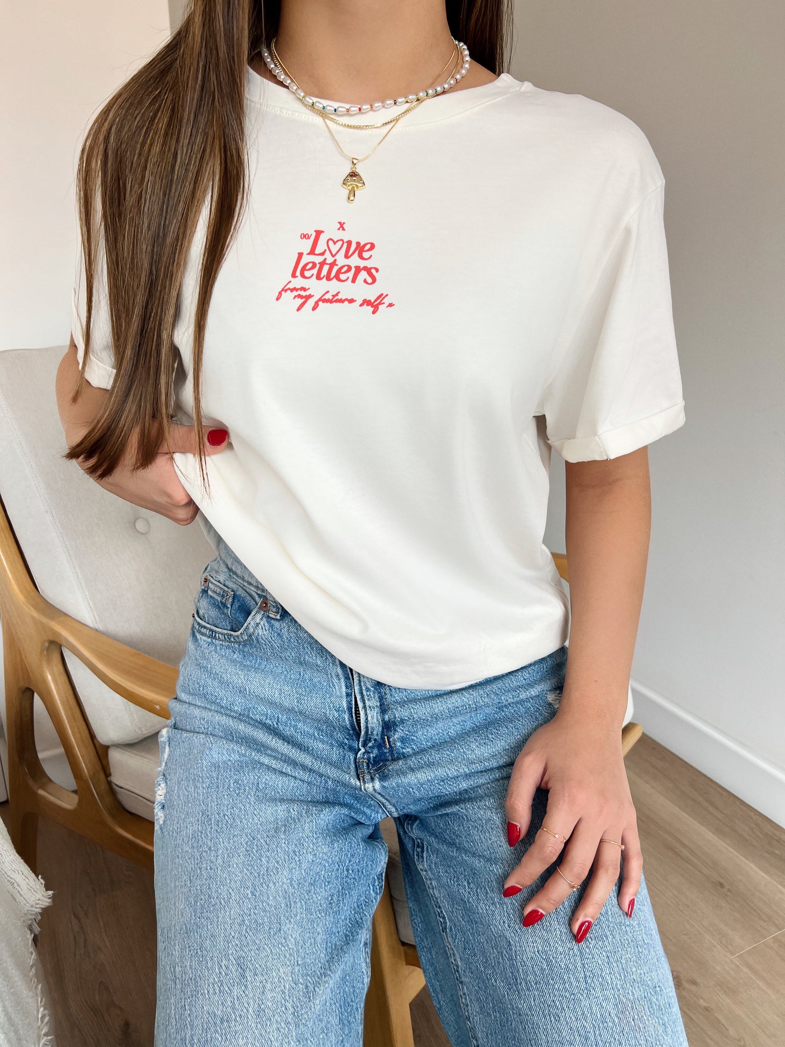 T-SHIRT GRÁFICA LOVE LETTERS - MARFIL