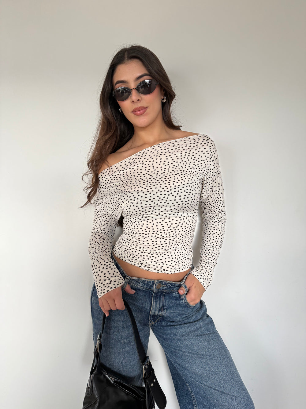 BLUSA ASIMÉTRICA MANGA CAÍDA - MARFIL