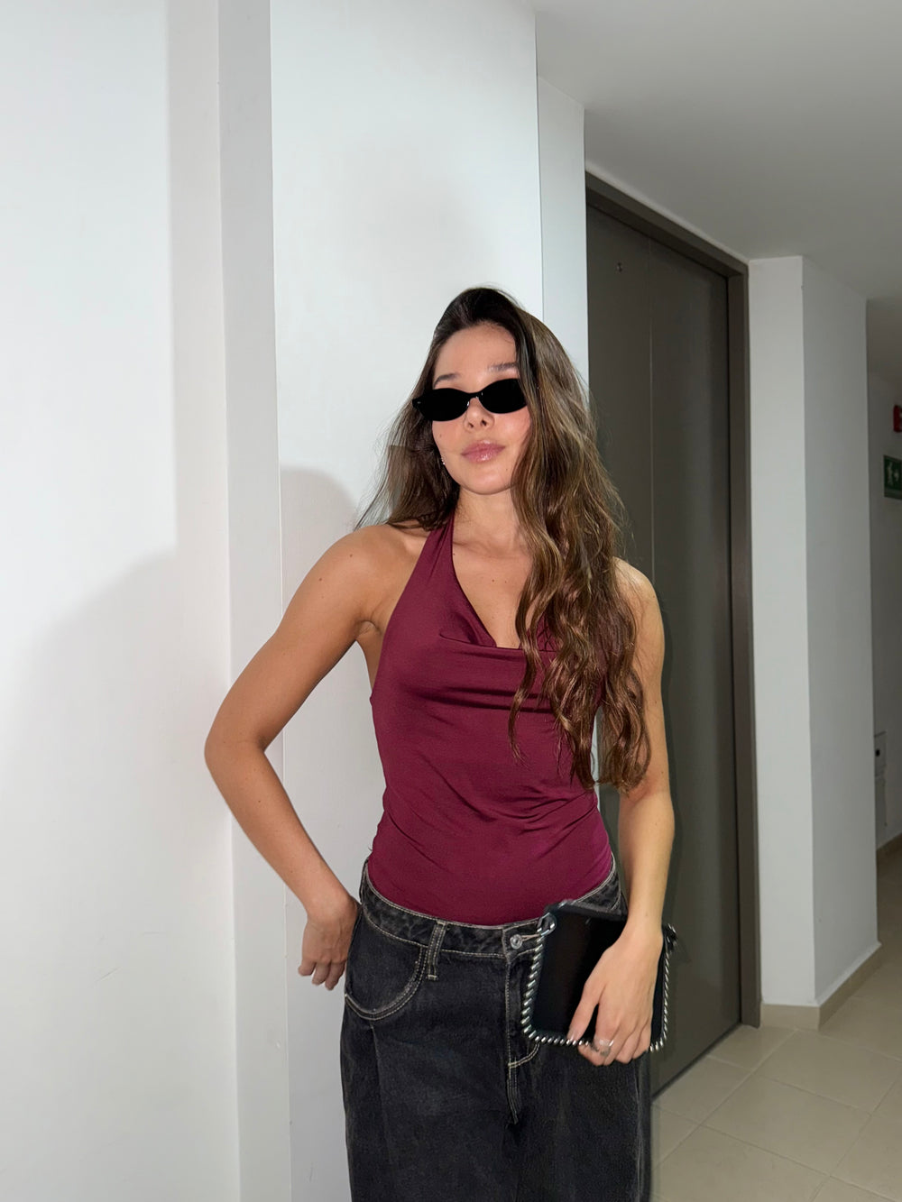 BODY HALTER DRAPEADO - VINOTINTO