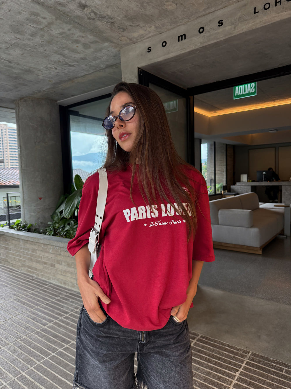 T-SHIRT OVERSIZE PARIS LOVERS - ROJO