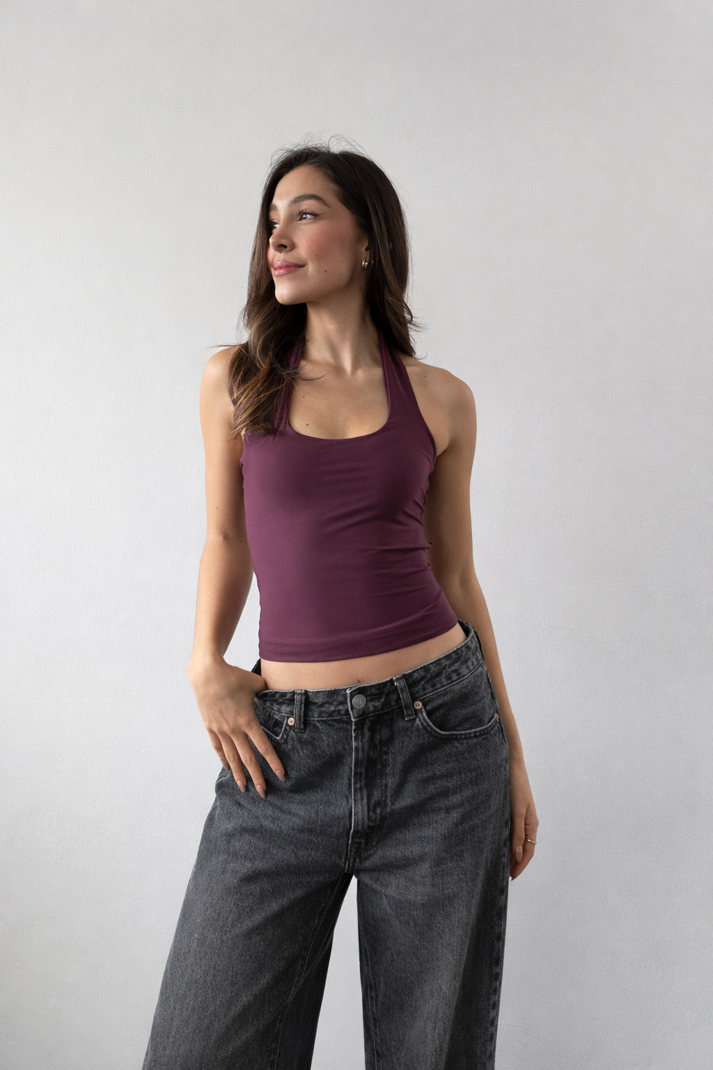 BLUSA NYLON HALTER - VINOTINTO