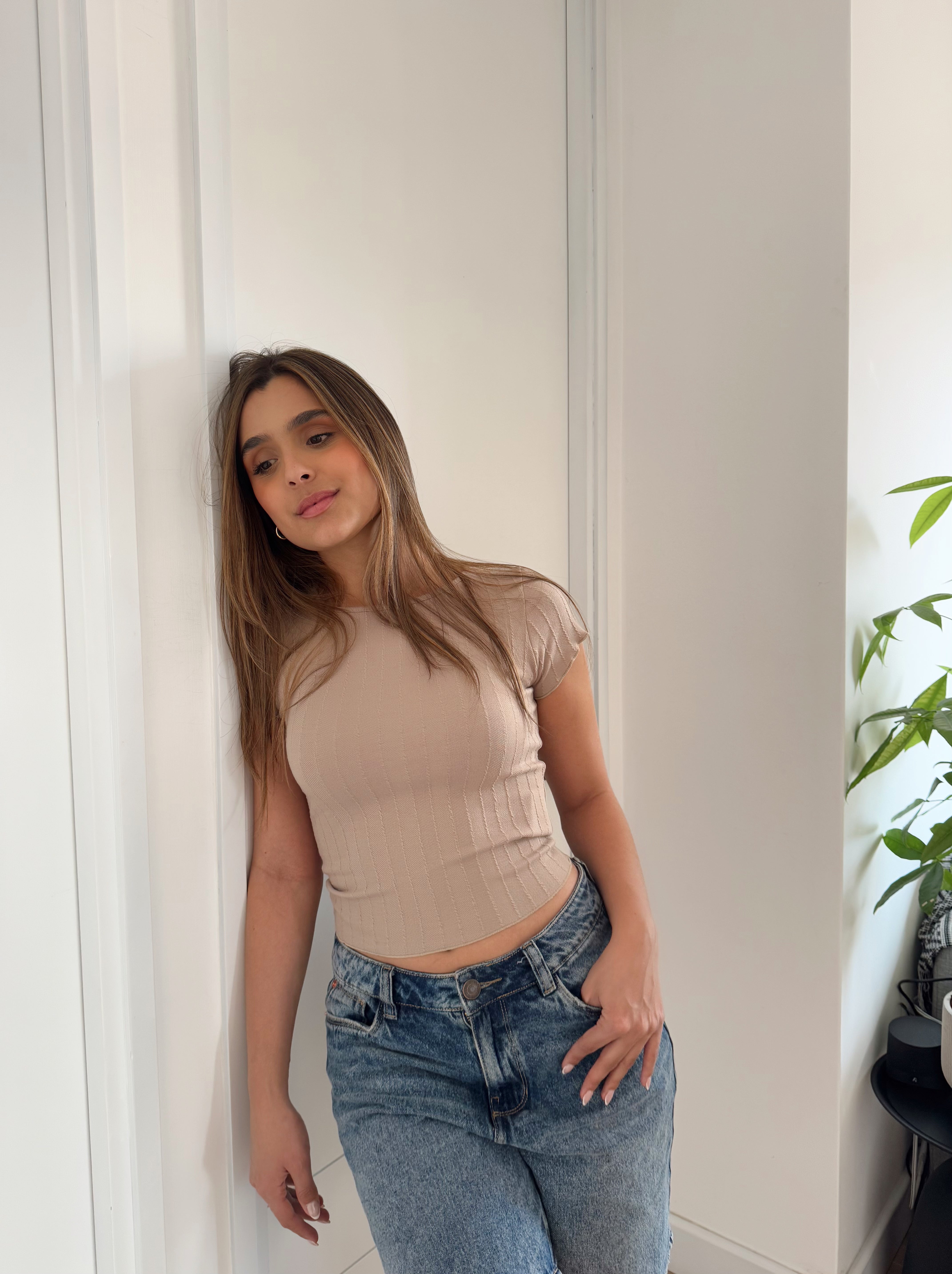 CROP TOP ROUCHE KASPIRO -     BEIGE