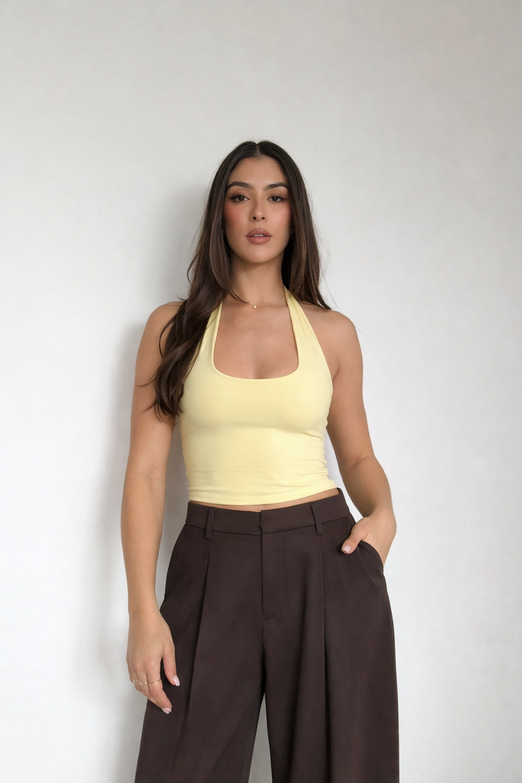 BLUSA NYLON HALTER - AMARILLO