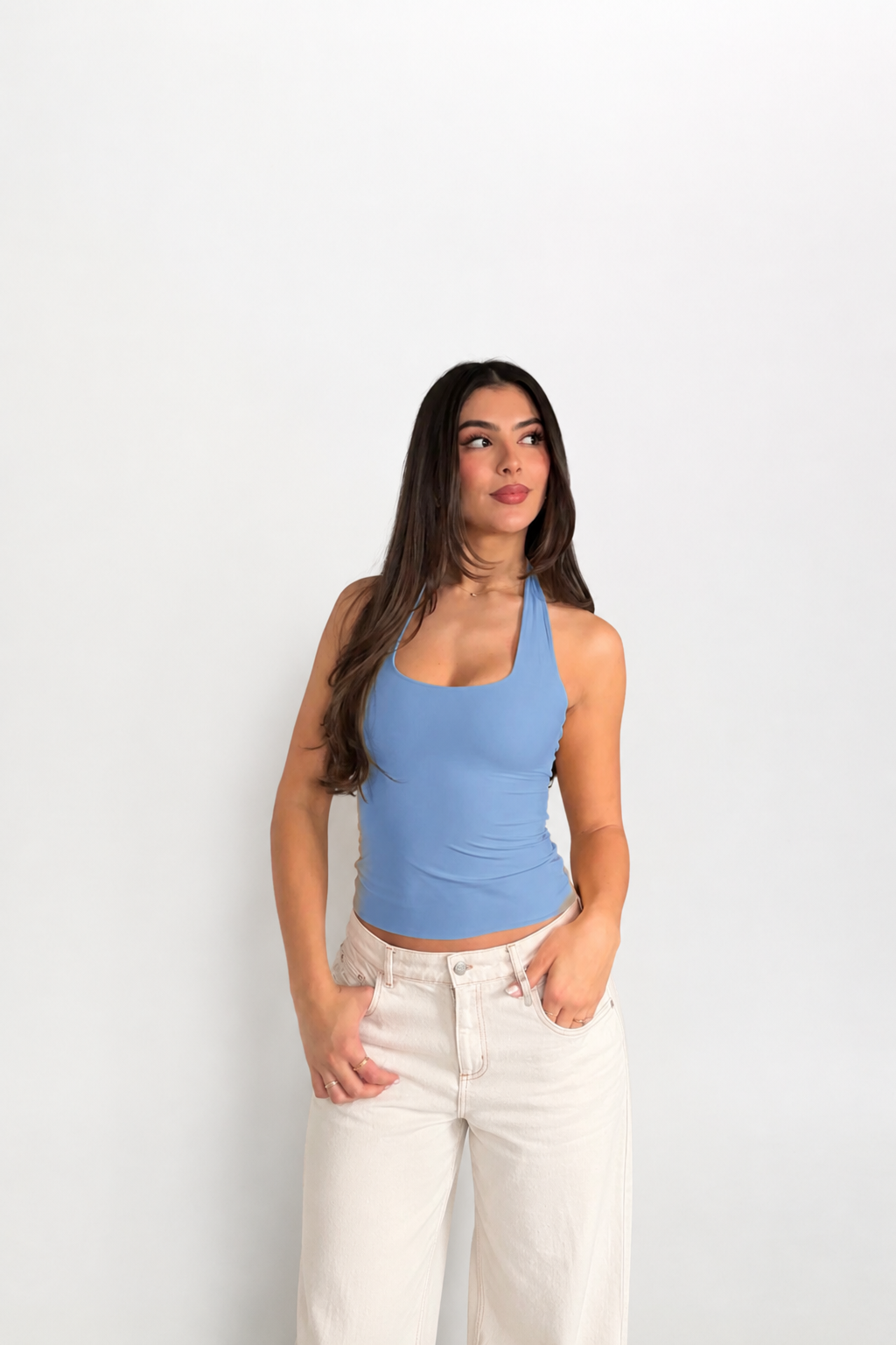 BLUSA NYLON HALTER - AZUL