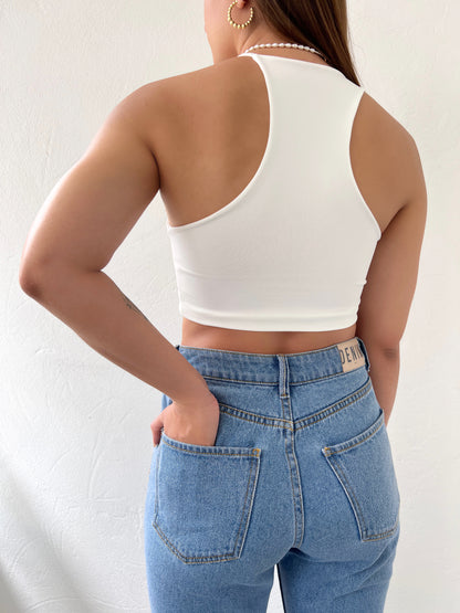 Crop Top White Asimetrico